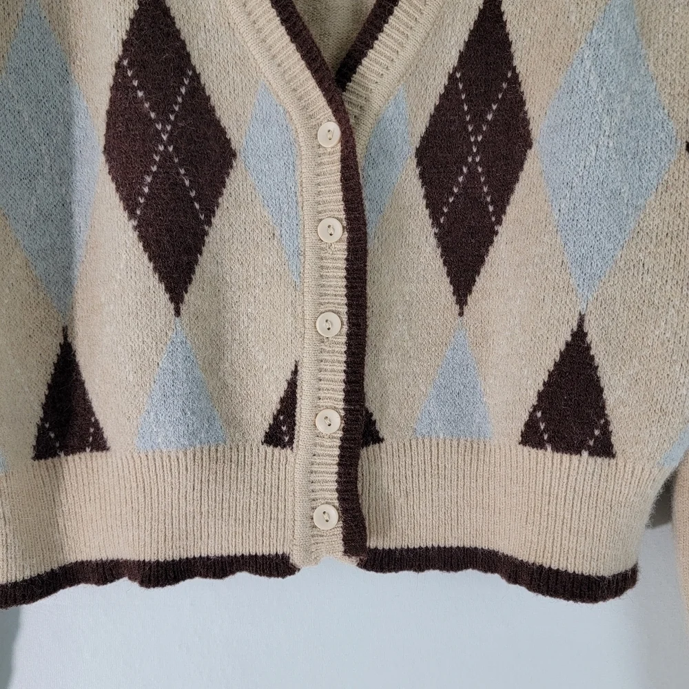 Y2K Women's Button-Up Cropped Cardigan Sz S/M Preppy Academia Coquette Neutral